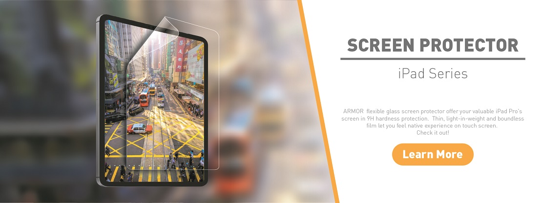 ARMOR flexible glass screen protector offers your valuable iPad Pro's screen in 9H hardness protection. Thin, light-weight, and boundless; our film provides the same native touch screen feeling you are familiar with. Check it out!