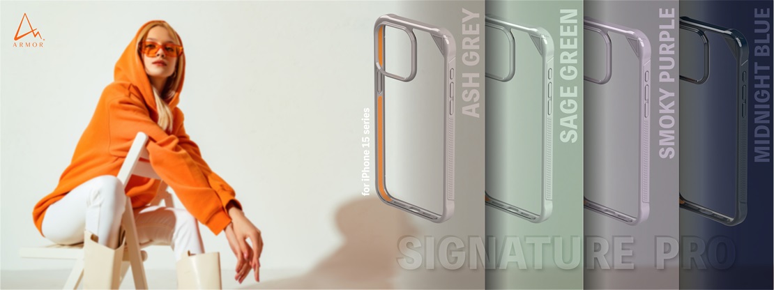 Signature Pro for iPhone 15 Series - Ash Grey, Sage Green, Smoky Purple, and Midnight Blue